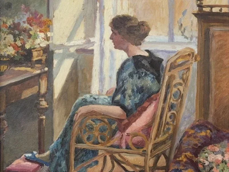 1888-Jan ejka - Ragazza seduta accanto a una finestra aperta e soleggiata